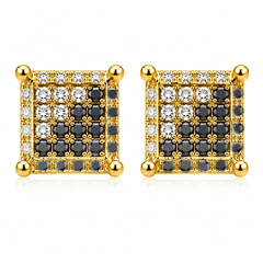 Hip Hop M Square Stud Earrings – AAA+ CZ Mounted Gold-clear-Hematite Iced Out Earrings for Men & Women | Fashion Jewelry (Copy)