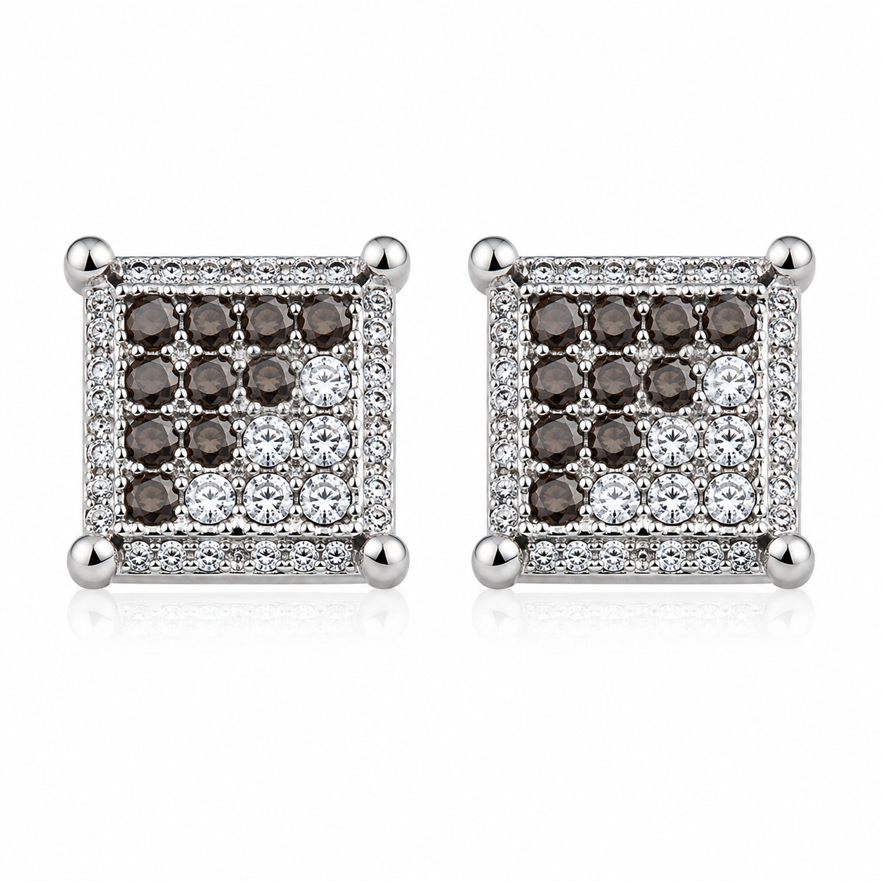 Hip Hop M Square Stud Earrings – AAA+ CZ Mounted Silver-clear-Hematite Iced Out Earrings for Men & Women | Fashion Jewelry (Copy) (Copy)