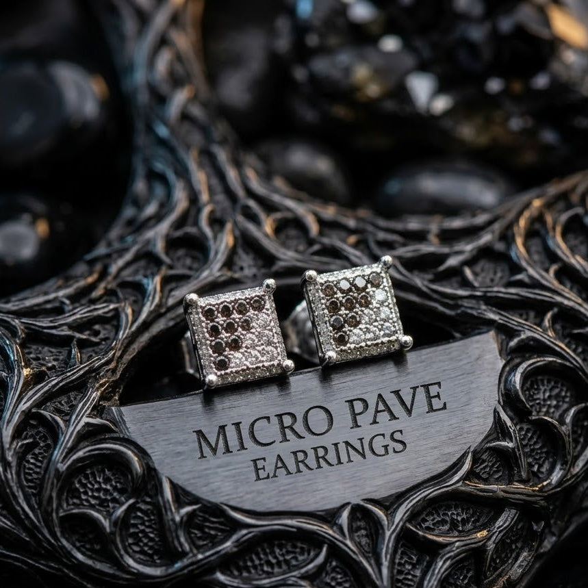 Hip Hop M Square Stud Earrings – AAA+ CZ Mounted Silver-clear-Hematite Iced Out Earrings for Men & Women | Fashion Jewelry (Copy) (Copy)