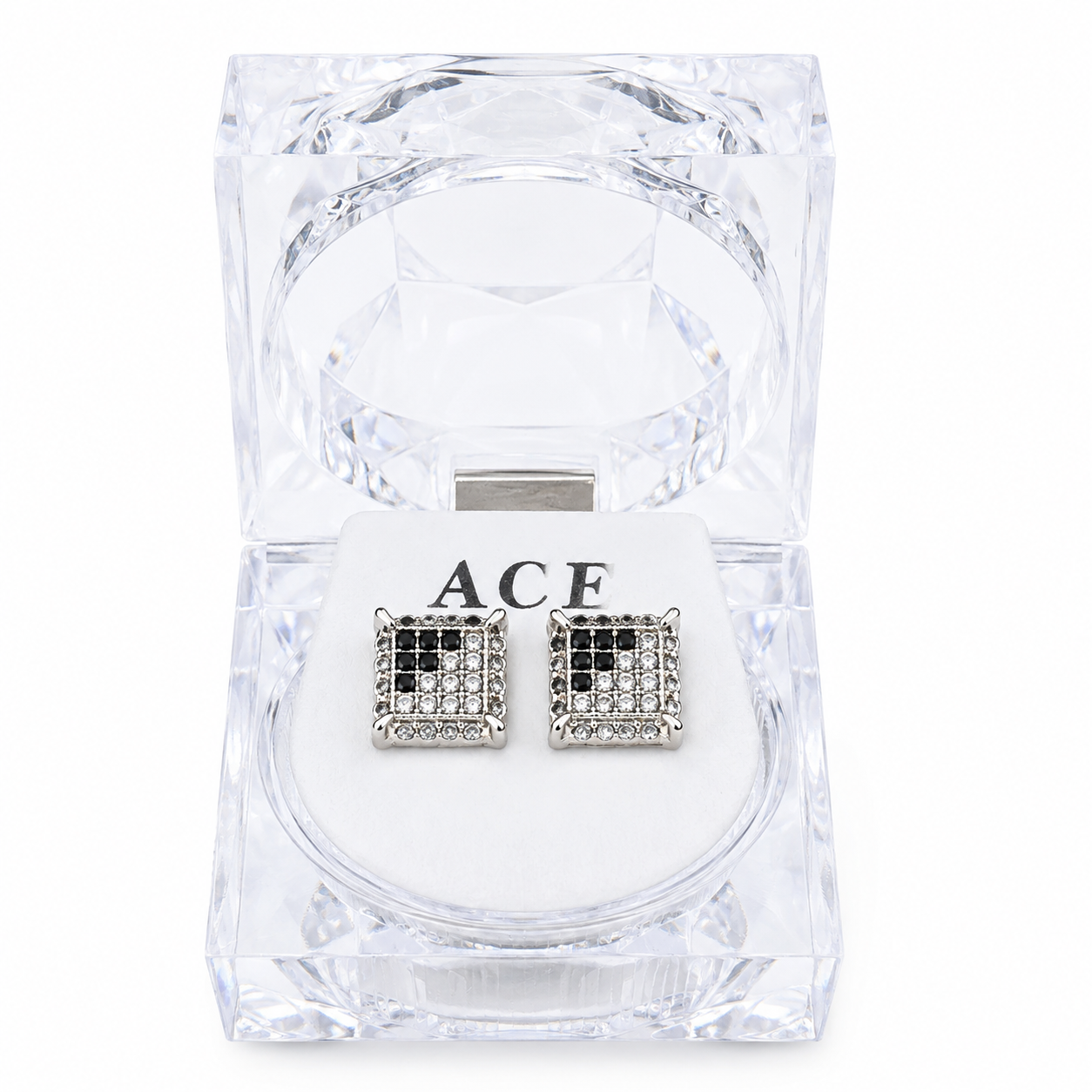 Hip Hop M Square Stud Earrings – AAA+ CZ Mounted Silver-clear-Black Iced Out Earrings for Men & Women | Fashion Jewelry