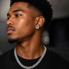Hip Hop M Square Stud Earrings – AAA+ CZ Mounted Silver-clear-Black Iced Out Earrings for Men & Women | Fashion Jewelry