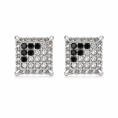 Hip Hop M Square Stud Earrings – AAA+ CZ Mounted Silver-clear-Black Iced Out Earrings for Men & Women | Fashion Jewelry