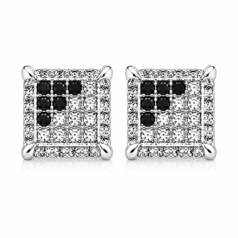 Hip Hop M Square Stud Earrings – AAA+ CZ Mounted Silver-clear-Black Iced Out Earrings for Men & Women | Fashion Jewelry