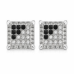 Hip Hop M Square Stud Earrings – AAA+ CZ Mounted Silver-clear-Black Iced Out Earrings for Men & Women | Fashion Jewelry