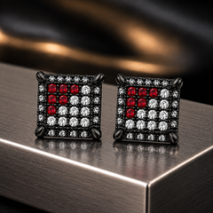 Hip Hop M Square Stud Earrings – AAA+ CZ Mounted Black-clear-Red Iced Out Earrings for Men & Women | Fashion Jewelry