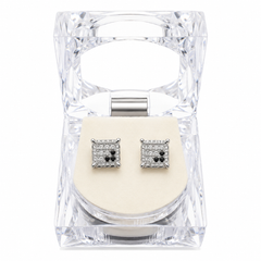 Hip Hop M Square Stud Earrings – AAA+ CZ Mounted Silver-clear-Black Iced Out Earrings for Men & Women | Fashion Jewelry