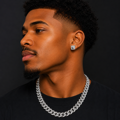 Hip Hop M Square Stud Earrings – AAA+ CZ Mounted Silver-clear-Black Iced Out Earrings for Men & Women | Fashion Jewelry