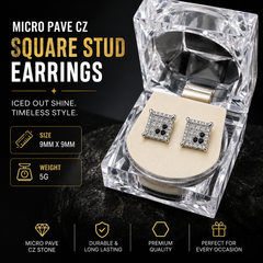 Hip Hop M Square Stud Earrings – AAA+ CZ Mounted Silver-clear-Black Iced Out Earrings for Men & Women | Fashion Jewelry