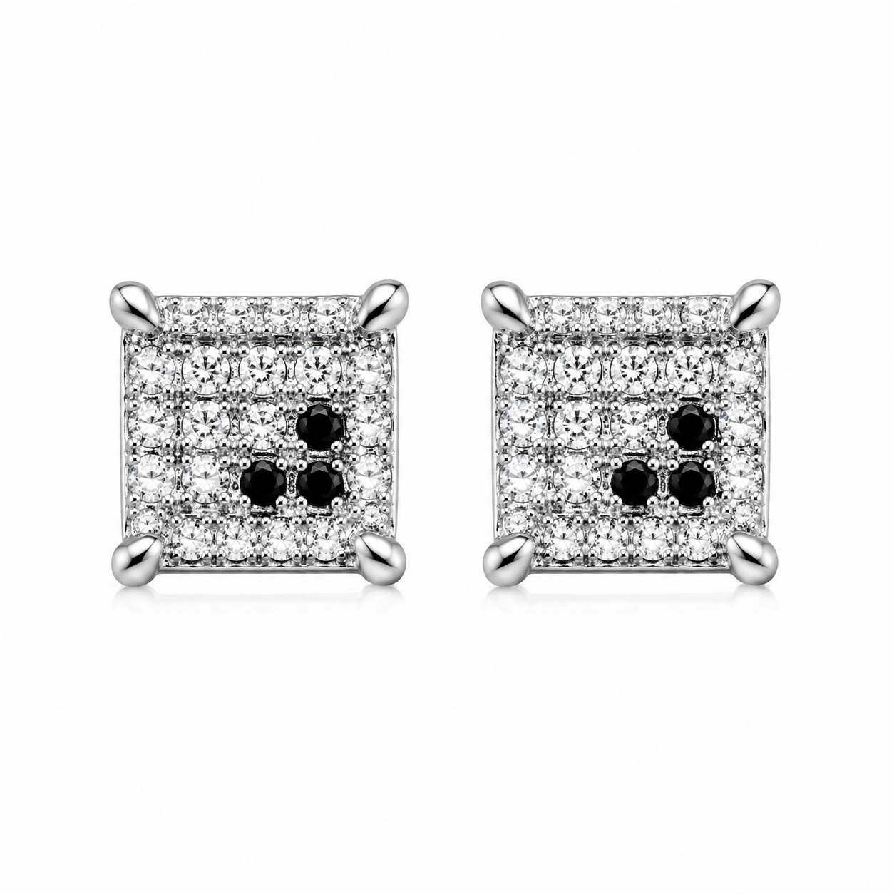 Hip Hop M Square Stud Earrings – AAA+ CZ Mounted Silver-clear-Black Iced Out Earrings for Men & Women | Fashion Jewelry