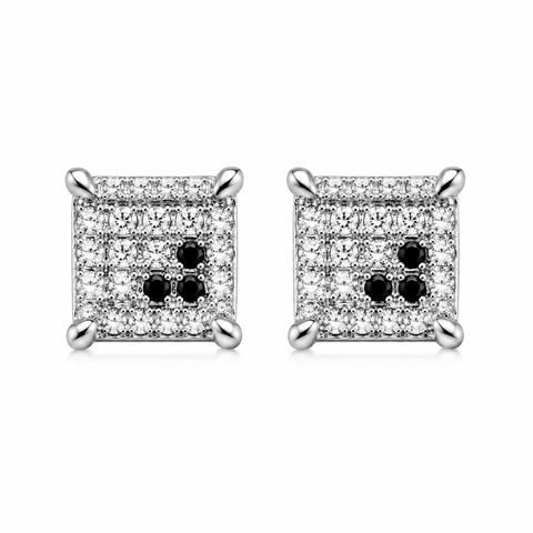 Hip Hop M Square Stud Earrings – AAA+ CZ Mounted Silver-clear-Black Iced Out Earrings for Men & Women | Fashion Jewelry
