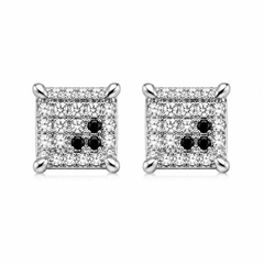 Hip Hop M Square Stud Earrings – AAA+ CZ Mounted Silver-clear-Black Iced Out Earrings for Men & Women | Fashion Jewelry
