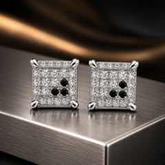 Hip Hop M Square Stud Earrings – AAA+ CZ Mounted Silver-clear-Black Iced Out Earrings for Men & Women | Fashion Jewelry