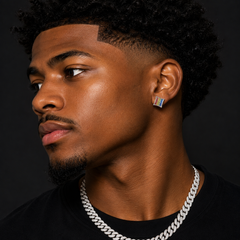 Hip Hop M Square Stud Earrings – AAA+ CZ Mounted Silver-clear-multi Iced Out Earrings for Men & Women | Fashion Jewelry