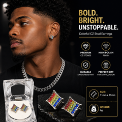 Hip Hop M Square Stud Earrings – AAA+ CZ Mounted Silver-clear-multi Iced Out Earrings for Men & Women | Fashion Jewelry