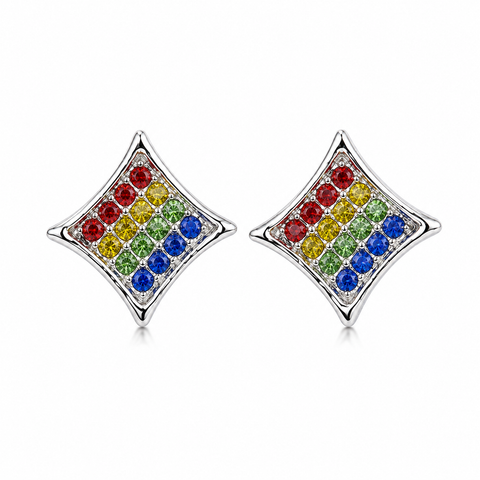 Hip Hop M Square Stud Earrings – AAA+ CZ Mounted Silver-clear-multi Iced Out Earrings for Men & Women | Fashion Jewelry