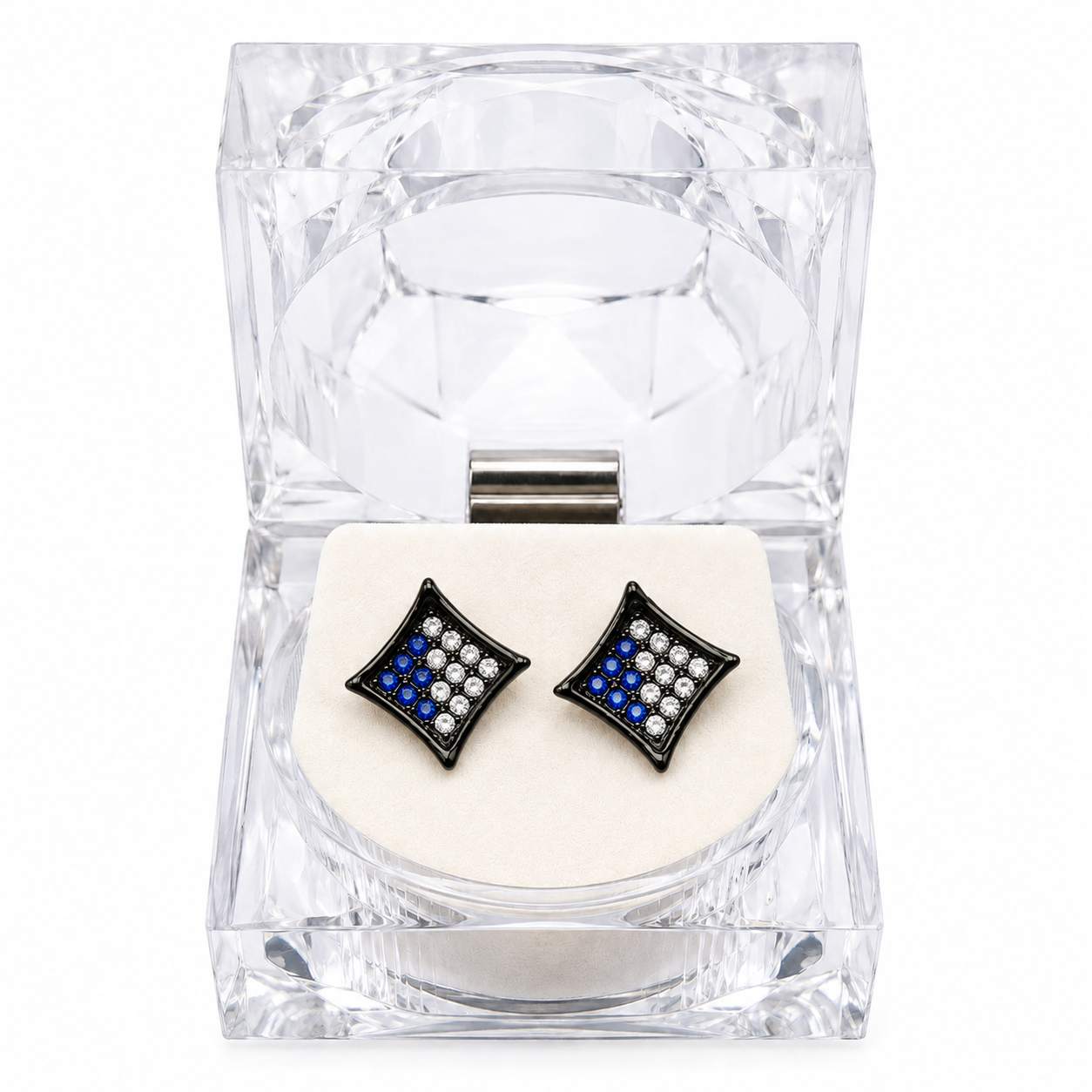 Hip Hop M Square Stud Earrings – AAA+ CZ Mounted Black-clear-blue Iced Out Earrings for Men & Women | Fashion Jewelry