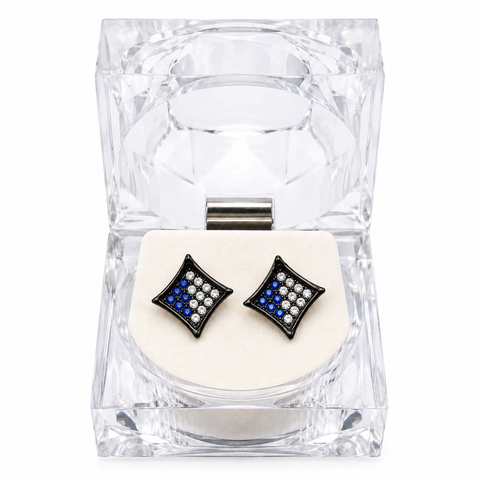 Hip Hop M Square Stud Earrings – AAA+ CZ Mounted Black-clear-blue Iced Out Earrings for Men & Women | Fashion Jewelry