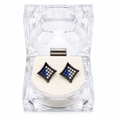 Hip Hop M Square Stud Earrings – AAA+ CZ Mounted Black-clear-blue Iced Out Earrings for Men & Women | Fashion Jewelry