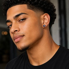 Hip Hop M Square Stud Earrings – AAA+ CZ Mounted Black-clear-blue Iced Out Earrings for Men & Women | Fashion Jewelry