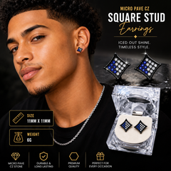 Hip Hop M Square Stud Earrings – AAA+ CZ Mounted Black-clear-blue Iced Out Earrings for Men & Women | Fashion Jewelry