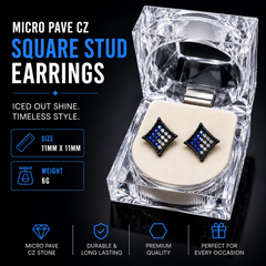 Hip Hop M Square Stud Earrings – AAA+ CZ Mounted Black-clear-blue Iced Out Earrings for Men & Women | Fashion Jewelry