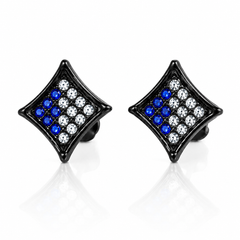 Hip Hop M Square Stud Earrings – AAA+ CZ Mounted Black-clear-blue Iced Out Earrings for Men & Women | Fashion Jewelry