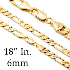 6 MM/18" FIGARO LINK CHAIN NECKLACE SLIM 14K REAL GOLD FILLED