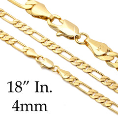 4 MM/18" FIGARO LINK CHAIN NECKLACE SLIM 14K REAL GOLD FILLED