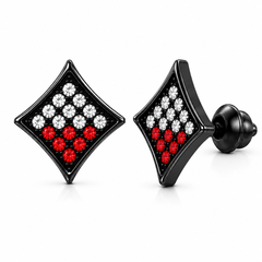 Hip Hop M Square Stud Earrings – AAA+ CZ Mounted Black-clear-red Iced Out Earrings for Men & Women | Fashion Jewelry