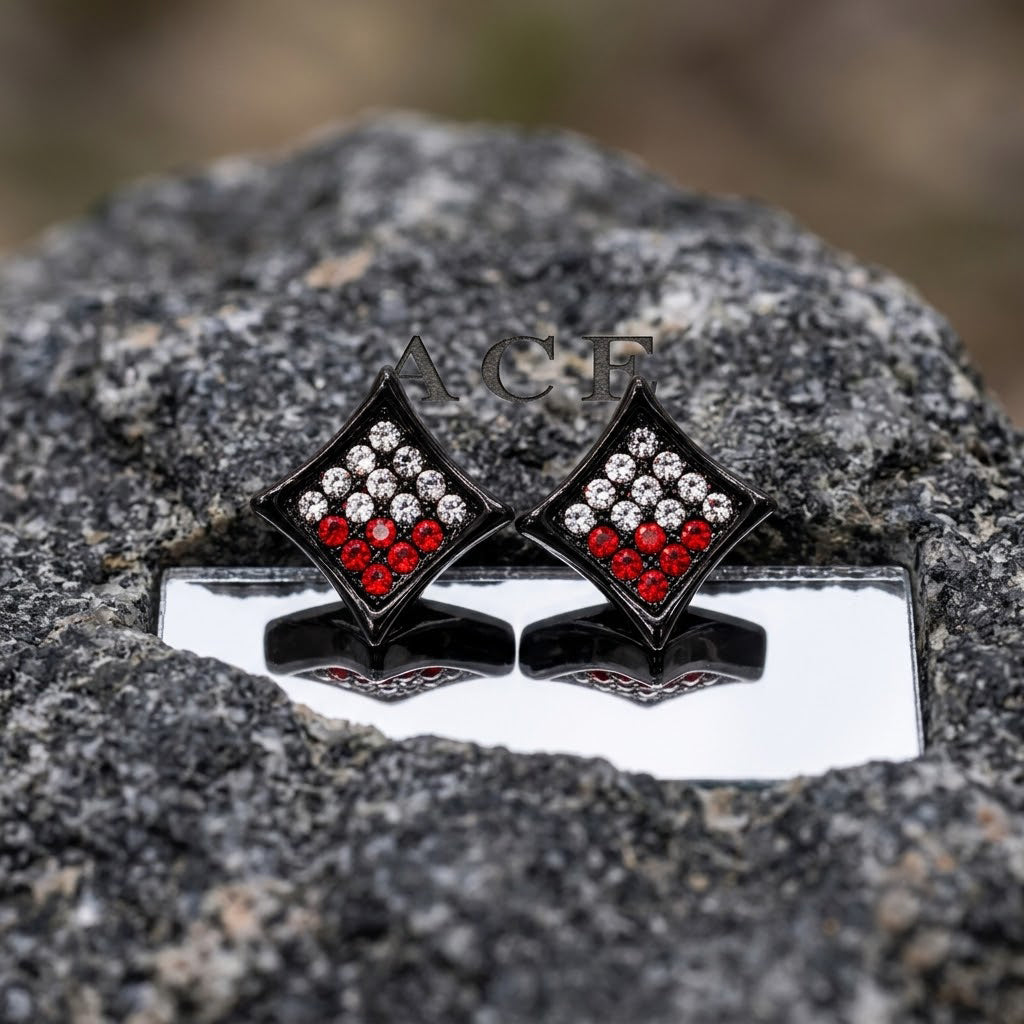 Hip Hop M Square Stud Earrings – AAA+ CZ Mounted Black-clear-red Iced Out Earrings for Men & Women | Fashion Jewelry