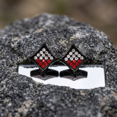 Hip Hop M Square Stud Earrings – AAA+ CZ Mounted Black-clear-red Iced Out Earrings for Men & Women | Fashion Jewelry