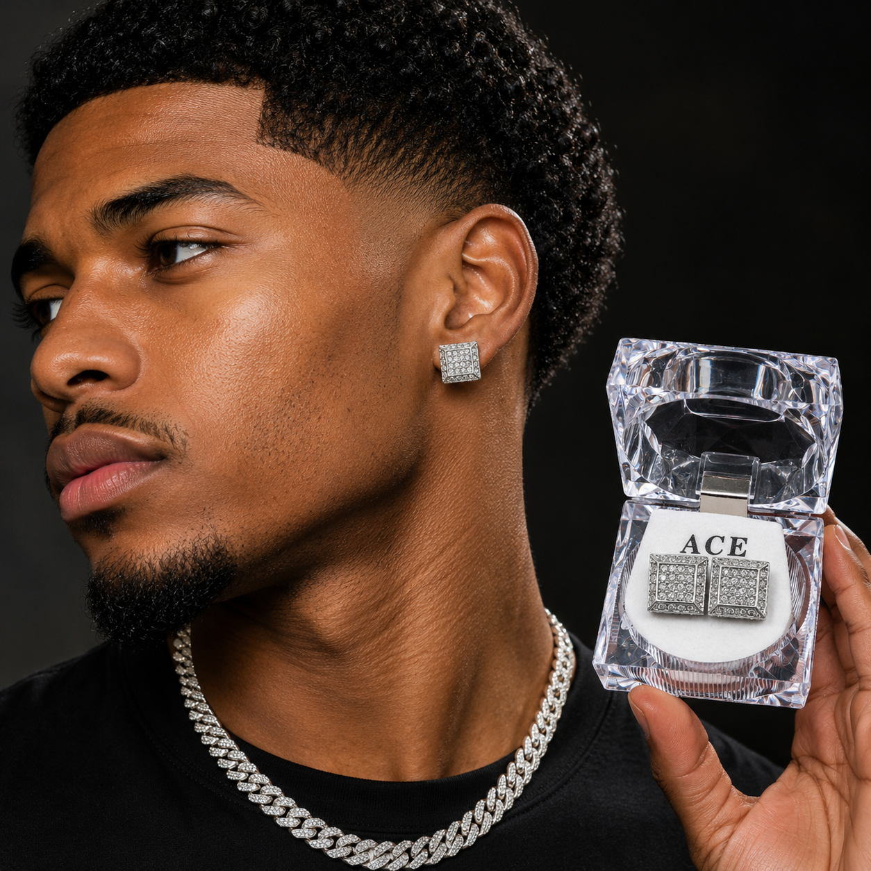Hip Hop Square Stud Earrings – AAA+ CZ Mounted Silver Iced Out Earrings for Men & Women | Fashion Jewelry