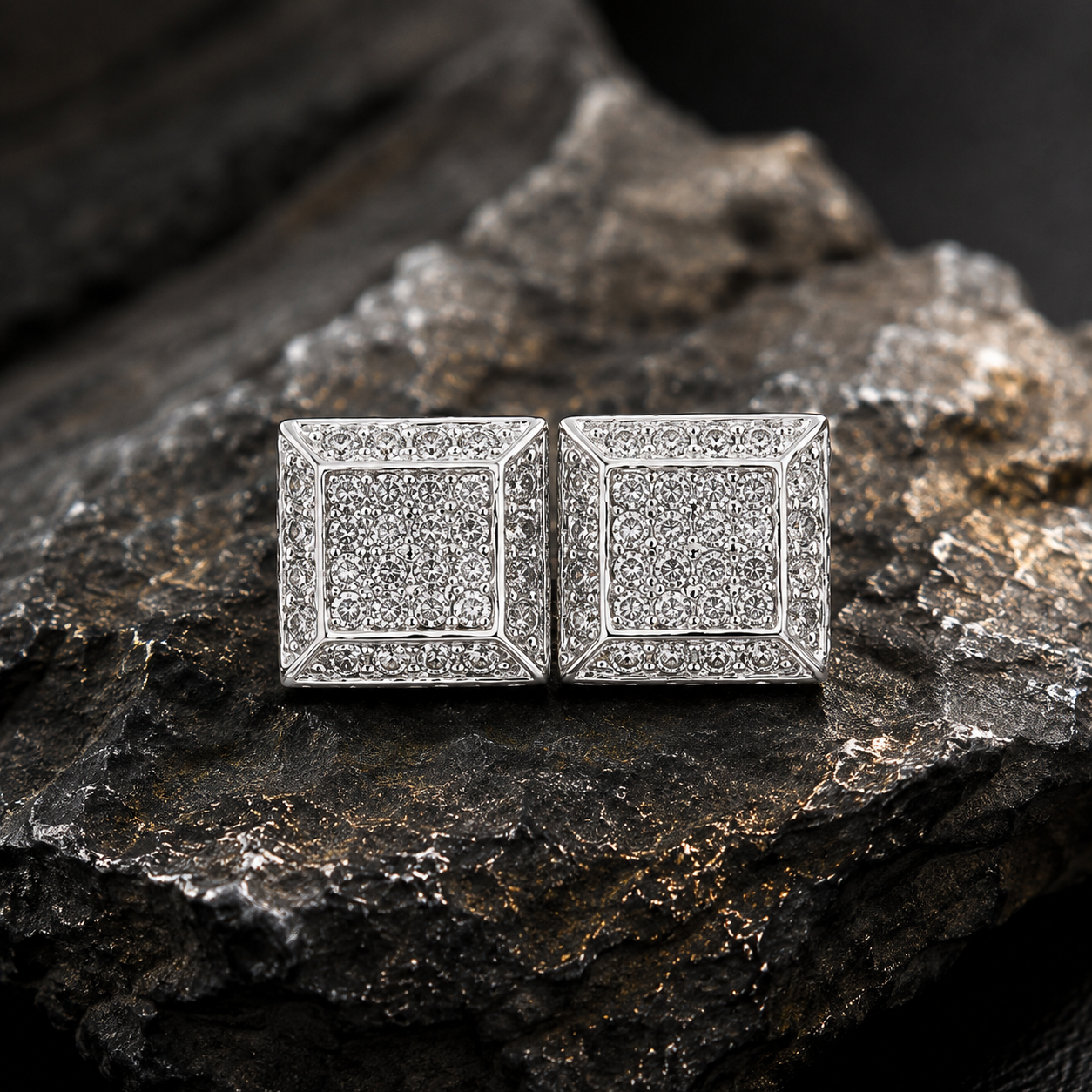 Hip Hop L Square Stud Earrings – AAA+ CZ Mounted Silver Iced Out Earrings for Men & Women | Fashion Jewelry