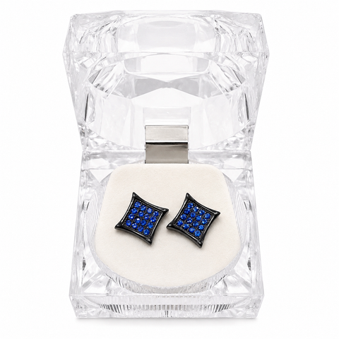 Hip Hop M Square Stud Earrings – AAA+ CZ Mounted Black-Blue Iced Out Earrings for Men & Women | Fashion Jewelry