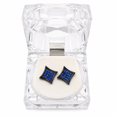 Hip Hop M Square Stud Earrings – AAA+ CZ Mounted Black-Blue Iced Out Earrings for Men & Women | Fashion Jewelry