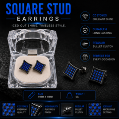 Hip Hop M Square Stud Earrings – AAA+ CZ Mounted Black-Blue Iced Out Earrings for Men & Women | Fashion Jewelry