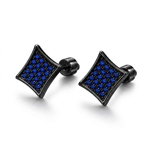 Hip Hop M Square Stud Earrings – AAA+ CZ Mounted Black-Blue Iced Out Earrings for Men & Women | Fashion Jewelry