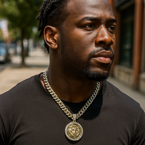 Red Eye Lion Pendant & Iced Cuban CZ Chain – 18"-24" Hip Hop Jewelry