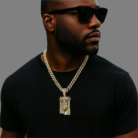 Thorn Crowned Jesus Pendant & Iced Cuban Chain – Hip Hop Bling Necklace 18"-24"
