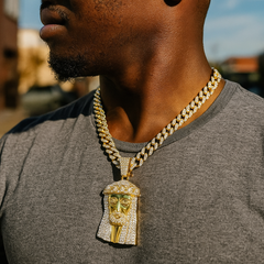 Flat Jesus Face Pendant Iced Cuban Cz Choker Chain Mens Hip Hop Jewelry 18-24"