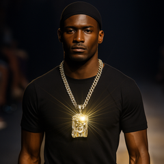Gold Jesus Face Pendant & Iced Cuban Chain – Large Hip Hop Necklace 18"-24"