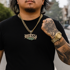 XXL Money Hustla Pendant & Iced Cuban Chain – 16mm 18"-30" Gold Hip Hop Bling
