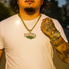 XXL Money Hustla Pendant & Iced Cuban Chain – 16mm 18"-30" Gold Hip Hop Bling