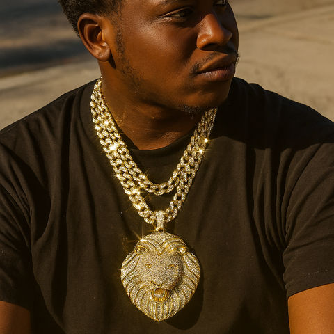 XXL Lion Face Pendant & Fully Iced Cuban Chain – 16mm 4" Bling 18"-30"