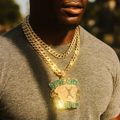 3PC Set – Huge Bread Winner Pendant with 18"/20" Gold Iced Cuban Chains