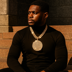 XXL Round Big 23 Pendant with 14K Gold Plated 20" Cuban Choker Chain – Box Clasp