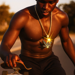 Iced Out Gold Black Marijuana Leaf Pendant with 30" Franco Chain – 14K Gold Filled