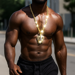 Iced Out Gold Crown Pendant with 30" Faux Gold Rope Chain – Hip Hop Bling