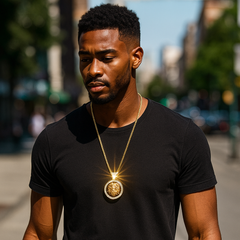 Gold Black Lion Necklace with Iced-Out CZ Stones & 30" Franco Chain – 14K Gold-Plated Hip Hop Pendant