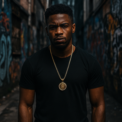 Gold Black Lion Necklace with Iced-Out CZ Stones & 30" Franco Chain – 14K Gold-Plated Hip Hop Pendant
